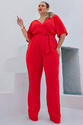 Macacão Plus Size Busto Transpassado Vermelho