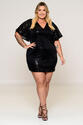 Vestido Plus Size Paetês Manga Flare