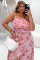 Vestido Plus Size Longo de Tule Estampado