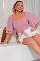 Cropped Plus Size Listrado Rosa
