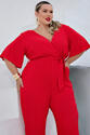 Macacão Plus Size Busto Transpassado Vermelho