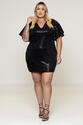 Vestido Plus Size Paetês Manga Flare