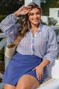 Camisa Plus Size Listrada Renda Azul