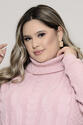 Blusa Plus Size em Malha Tricot Rosa com Gola