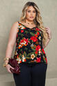 Regata Plus Size Estampada Preta