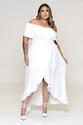 Vestido Plus Size com Cintura em Lastex Branco