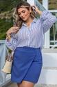 Camisa Plus Size Listrada Renda Azul