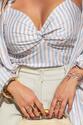 Camisa e Cropped Plus Size Listrado Azul