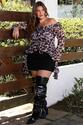 Short Saia Plus Size de Suede Preta - Preto