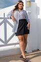 Camisa Plus Size Listrada Renda - Cinza
