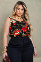 Regata Plus Size Estampada Preta