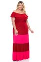 Vestido Plus Size Longo Ciganinha Rosa e Vermelho
