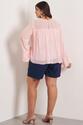 Blusa Plus Size Miche Manga Longa Rosa