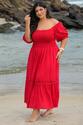 Vestido Plus Size Petalas Ao Sol Vermelho